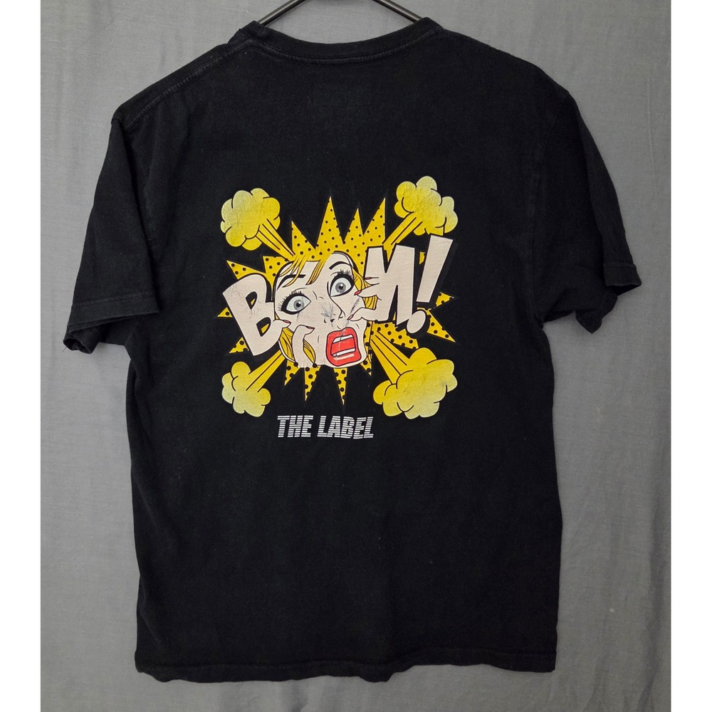 BOOM The Label Mens Black Graphic T-Shirt Pop Art Comic Back Print Size L